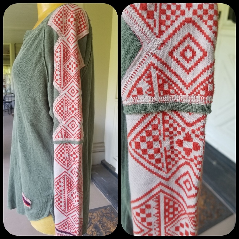 🆕️ Free People Nordic Pieced Patchwork Sleeve Top - Picture 6 of 8